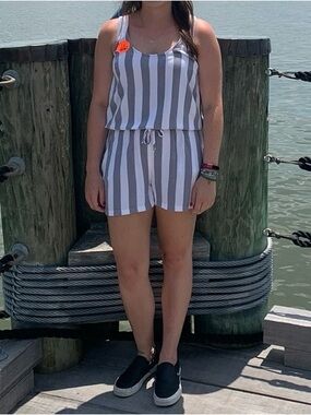 Gray and White Striped Tank Romper